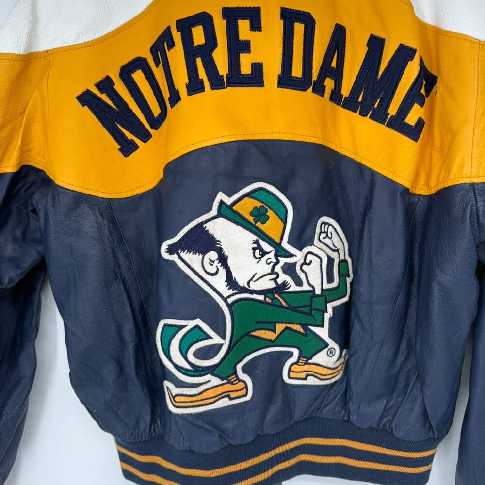 VTG College Phase Varsity Jacket Mens L Yellow Notre Dame Fighting Irish Leather - Picture 3 of 14